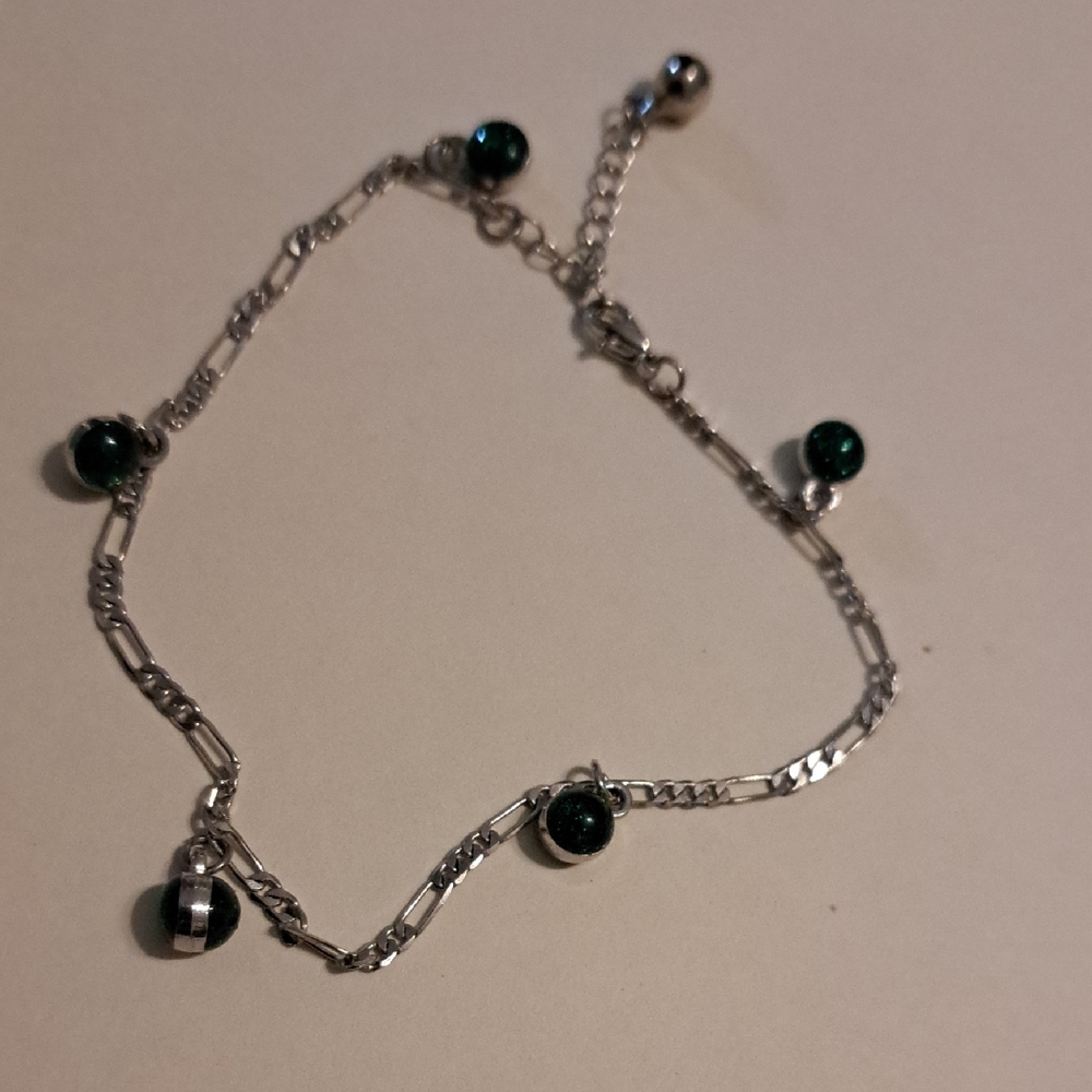 Elegant Silver and Green Charm Bracelet